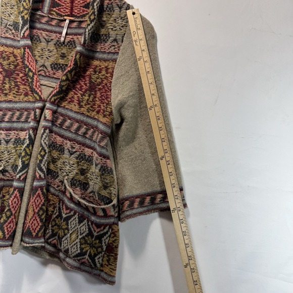 Free People Sweater Womens XS Wool Blend Boho Fuzzy Fair Isle Cardigan Pullover - Picture 4 of 12